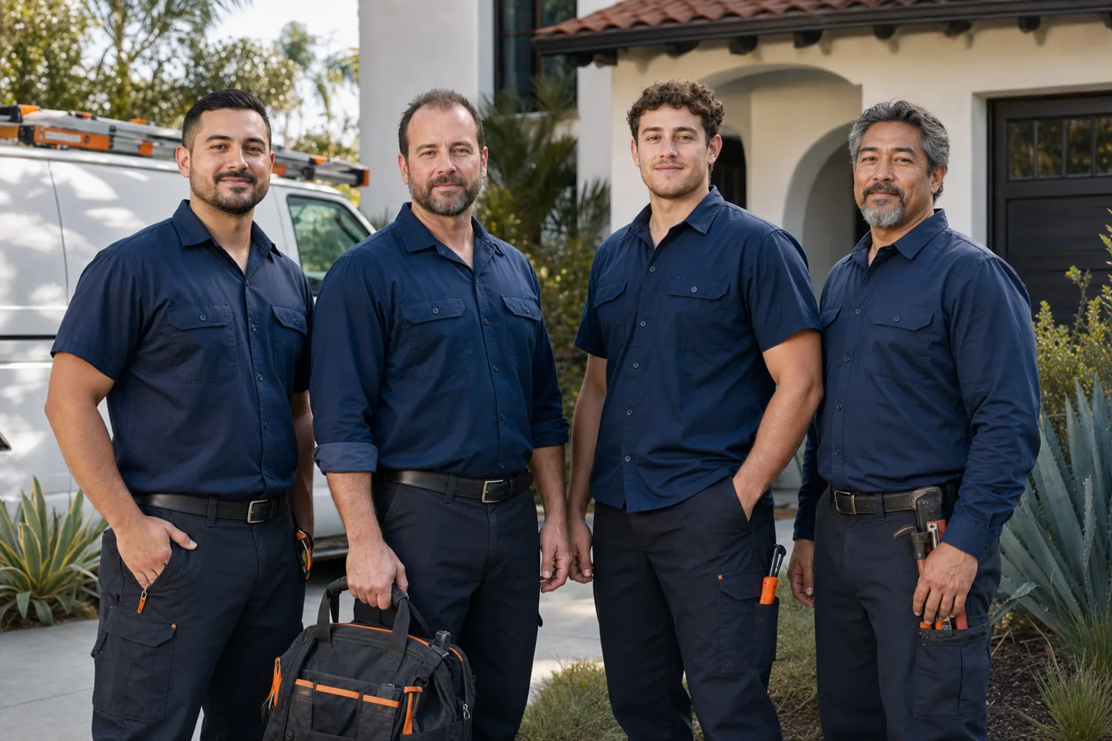The SD Handyman Co. LLC team standing together outside a home in Imperial Beach with their service van
